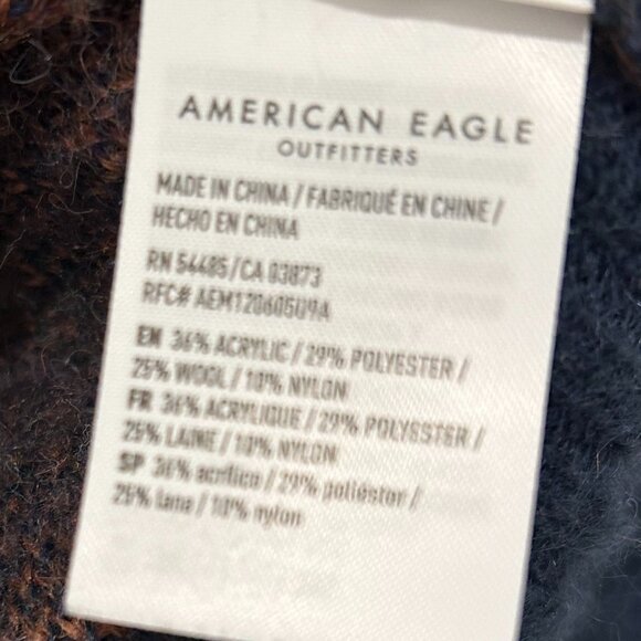 AMERICAN EAGLE rust & navy buffalo check cardigan sweater (S/M?) - Picture 6 of 7